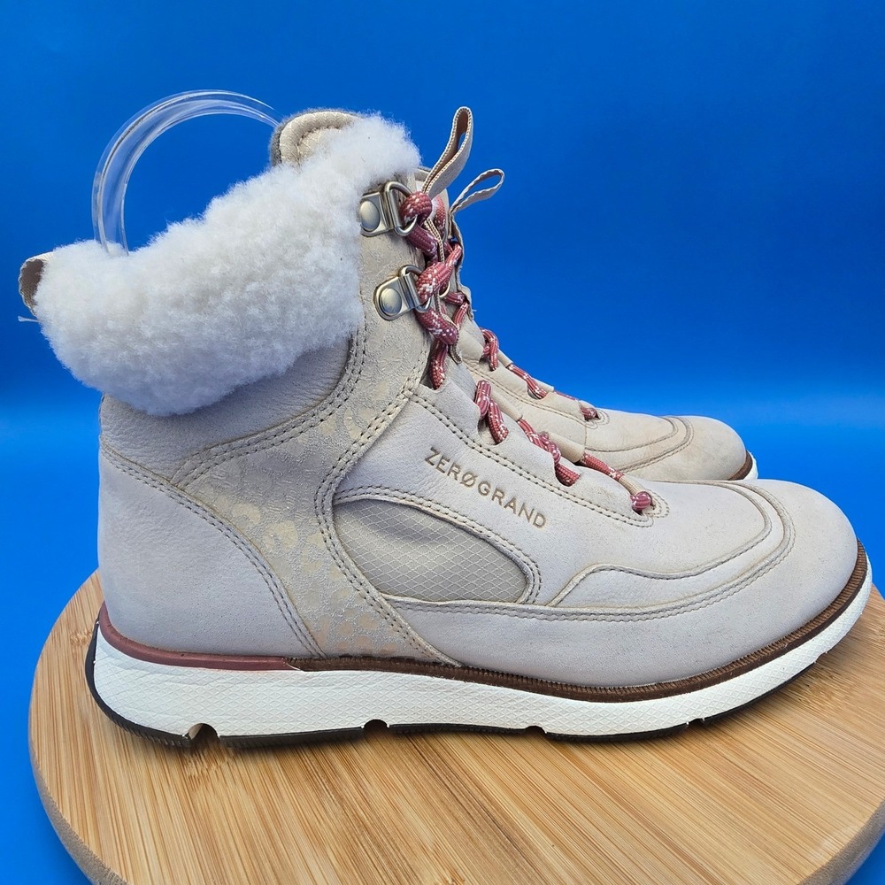 ZERØGRAND Cole‎ Haan Womens Beige Shearling Leather Hiker Boots Size 7B